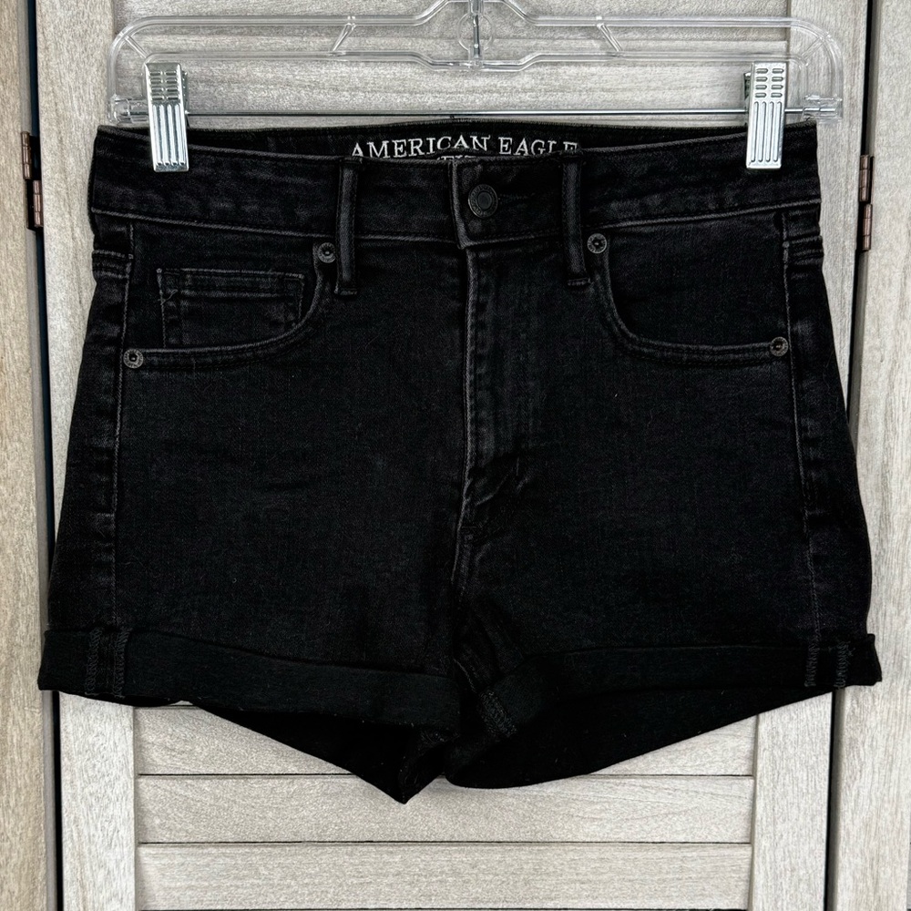 AMERICAN EAGLE Super Hi Rise Shortie Jean Shorts Black-4